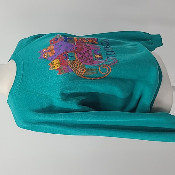 Vintage Laurel Burch I LOVE CATS! Sweatshirt teal green large hanes - Picture 9 of 16
